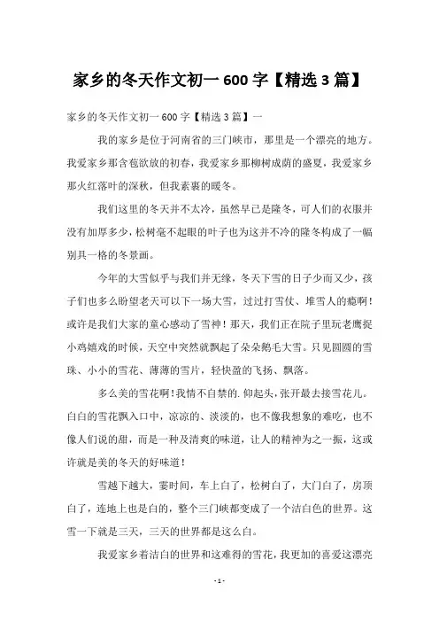 家乡的冬天作文初一600字【3篇】