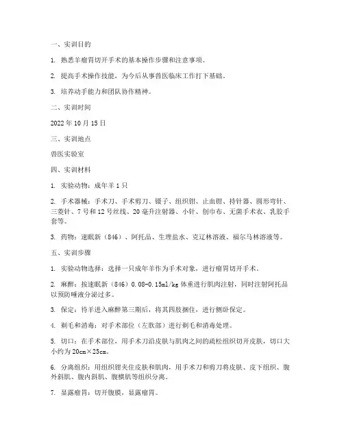 羊的瘤胃切开的实训报告