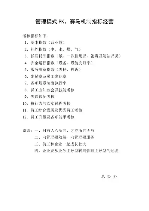 管理模式PK、赛马机制指标经营