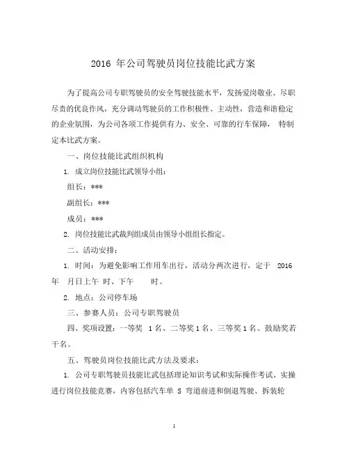 驾驶员岗位技能竞赛方案