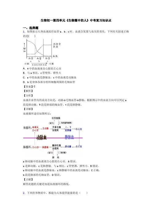 生物初一第四单元《生物圈中的人》中考复习知识点