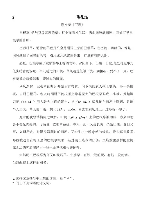 (2019部编)统编版五年级语文上册02 落花生  一课一练及答案
