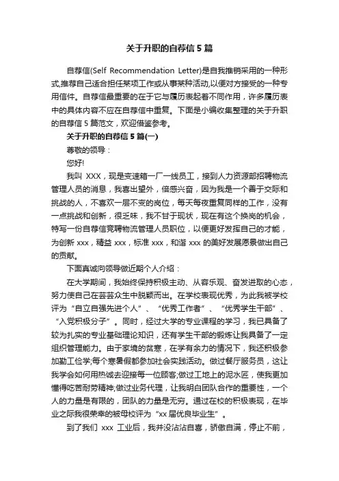 关于升职的自荐信5篇