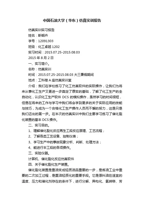 中国石油大学（华东）仿真实训报告