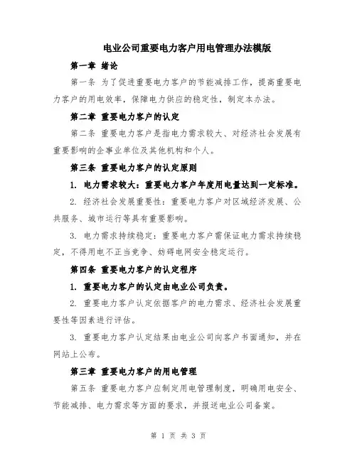 电业公司重要电力客户用电管理办法模版