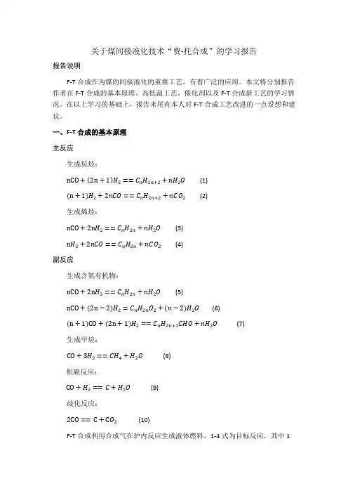 费托合成工艺学习报告(本科)