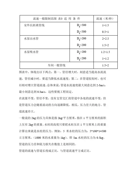 管道流速及水泵简易设计