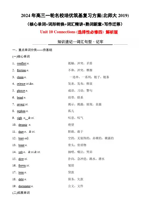 Unit10Connections(核心单词词形转换词汇精讲熟词新意写作迁移)-2024年高三一轮名