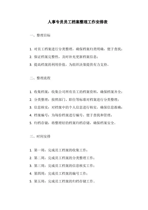 人事专员员工档案整理工作安排表