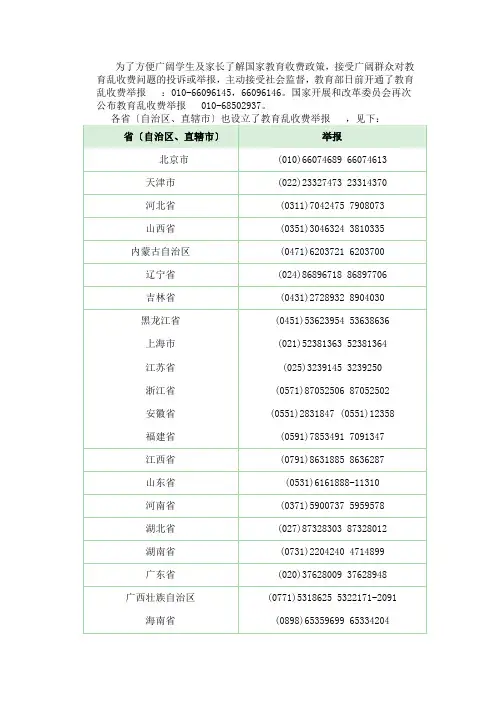 教育乱收费举报电话
