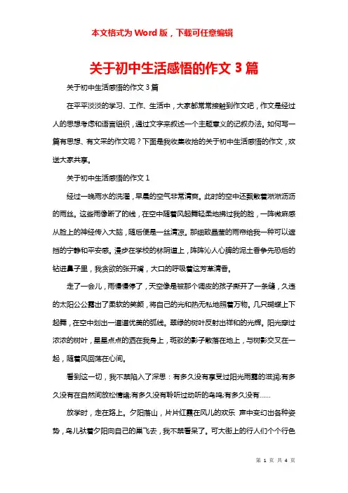 关于初中生活感悟的作文3篇