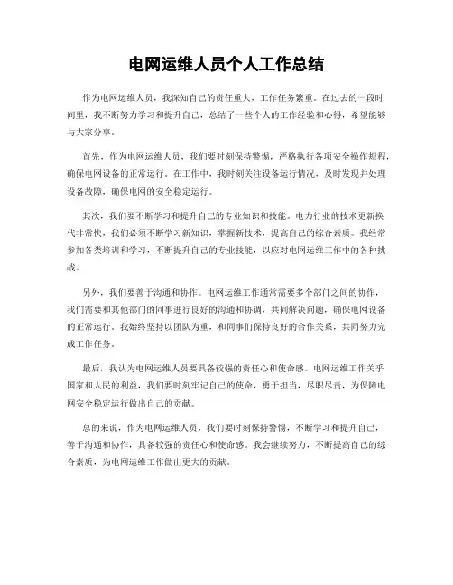 电网运维人员个人工作总结