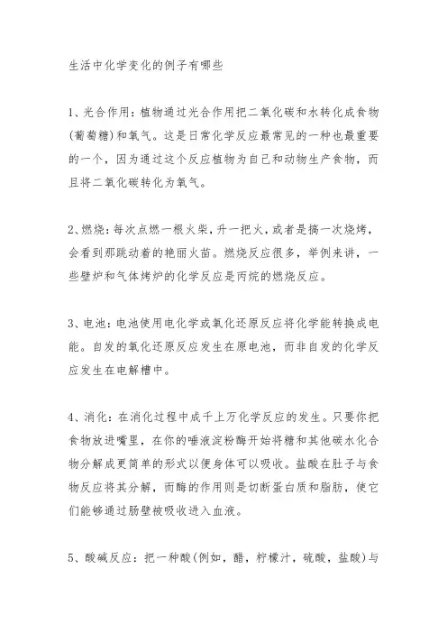 化学变化的例子50个