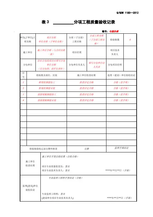 分项工程质量验收记录