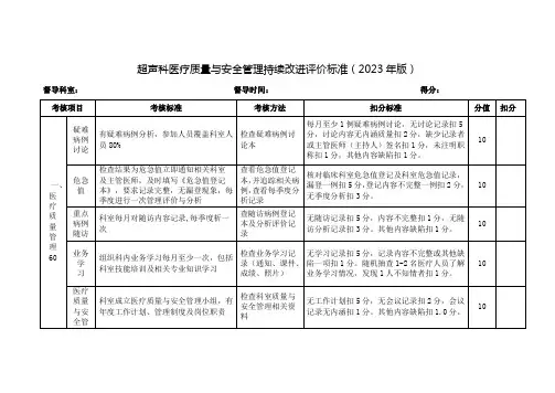 超声科医疗质量与安全管理持续改进评价标准