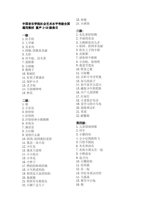 中国音乐学院社会艺术水平考级全国通用声乐类考级曲目【最新精选】