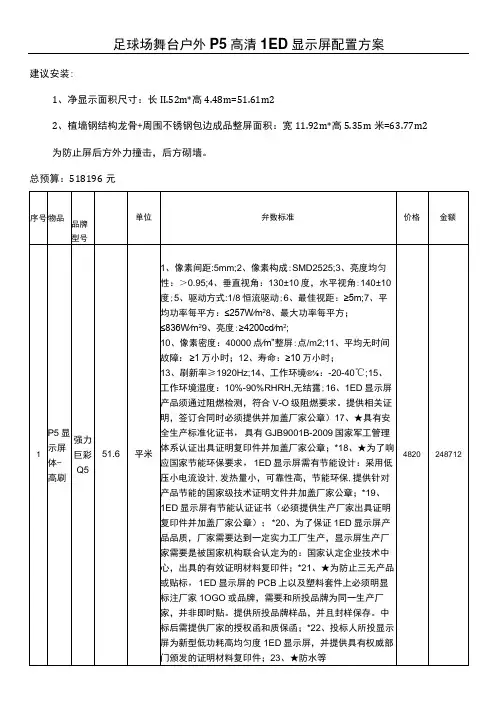 足球场舞台户外P5高清LED显示屏配置方案
