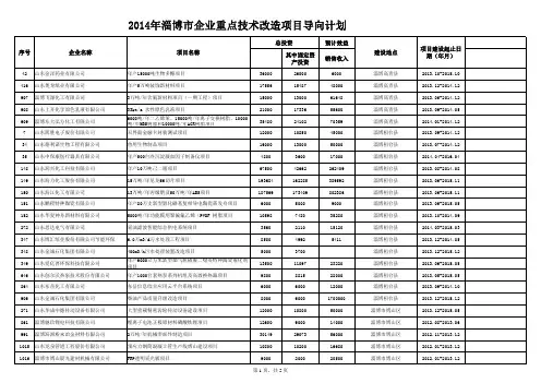 2014年淄博市重点技改项目