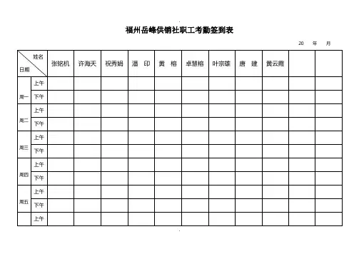最实用的考勤签到表(上下班签到表)