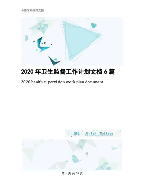 2020年卫生监督工作计划文档6篇