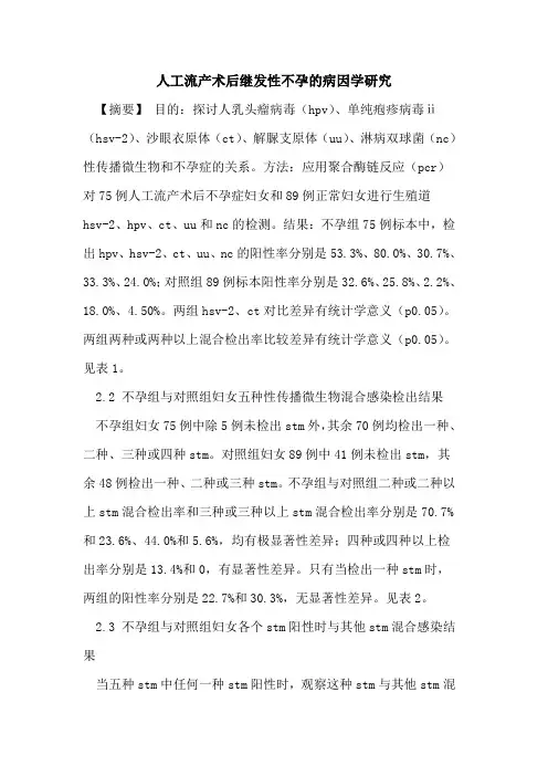 人工流产术后继发性不孕的病因学研究