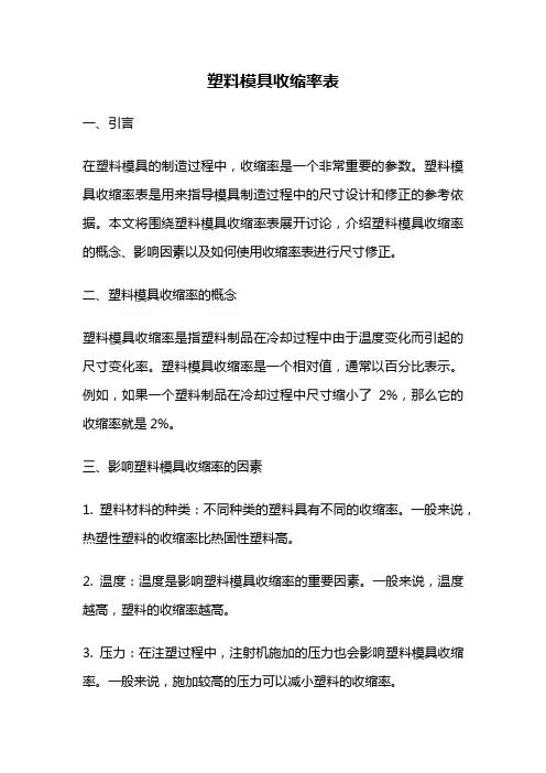 塑料模具收缩率表