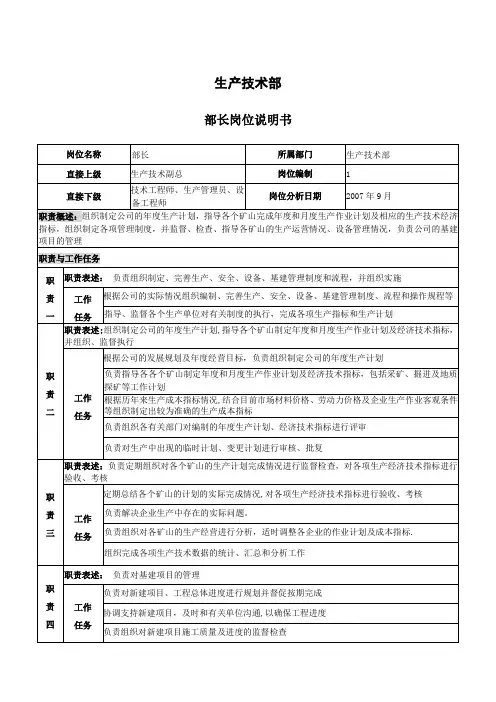 生产技术部各岗位职责