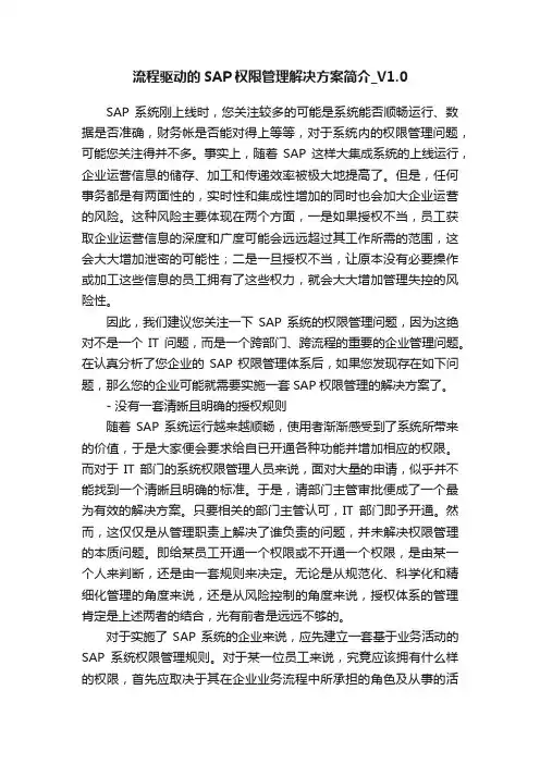 流程驱动的SAP权限管理解决方案简介_V1.0