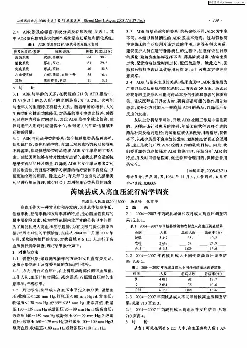 芮城县成人高血压流行病学调查