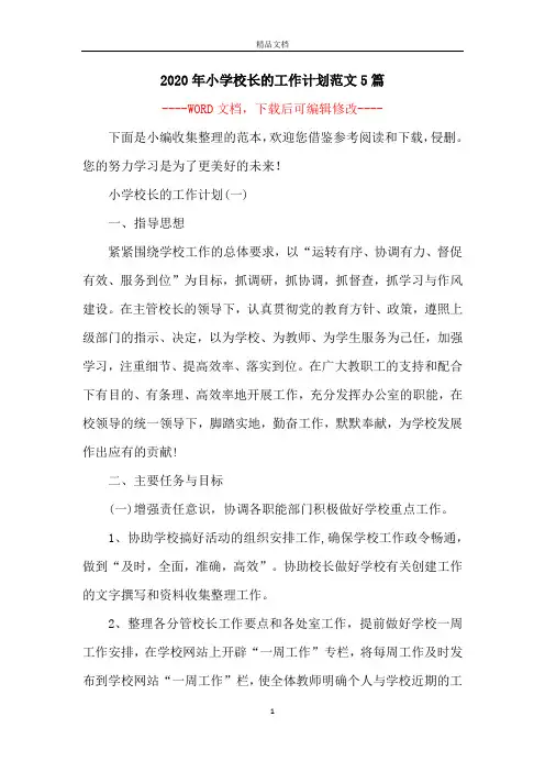 2020年小学校长的工作计划范文5篇