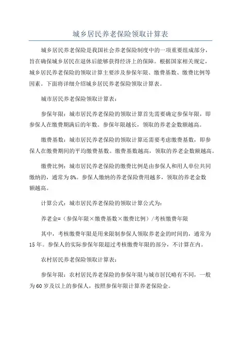 城乡居民养老保险领取计算表
