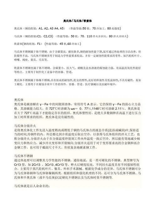 奥氏体马氏体铁素体的区别