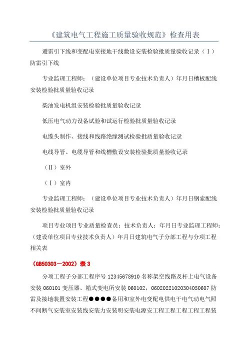 《建筑电气工程施工质量验收规范》检查用表