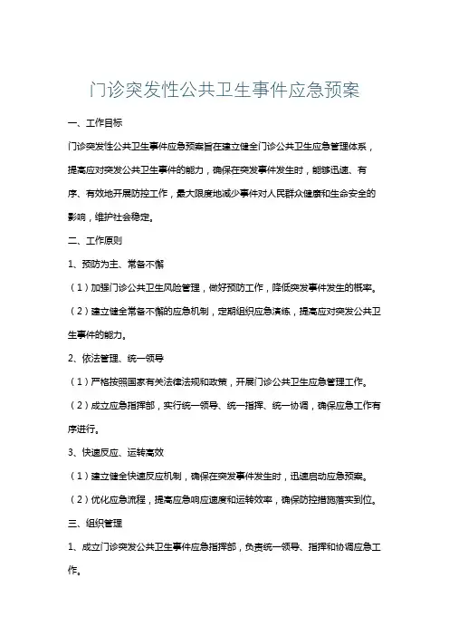 门诊突发性公共卫生事件应急预案