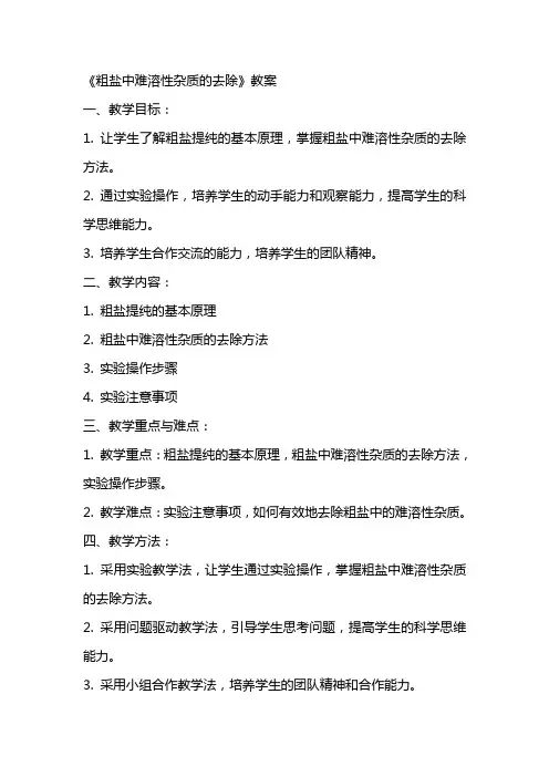 《粗盐中难溶性杂质的去除》教案