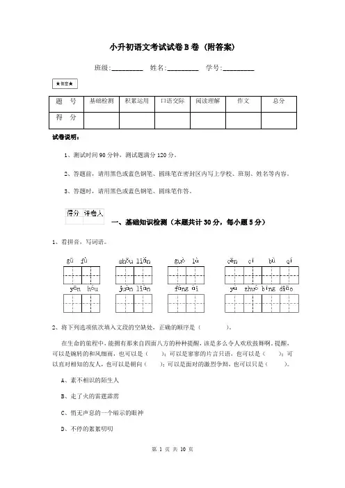 小升初语文考试试卷B卷 (附答案)