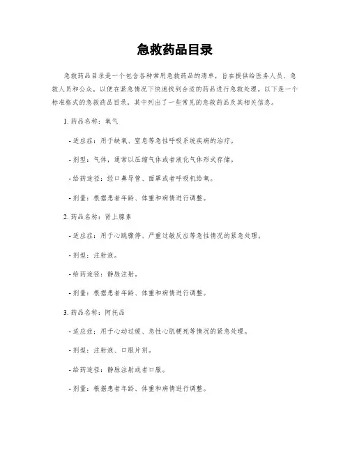 急救药品目录