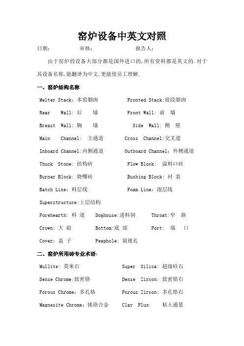 窑炉设备中英文