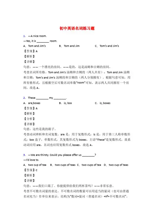中考英语名词训练试题含答案解析