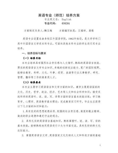 英语专业人才培养方案