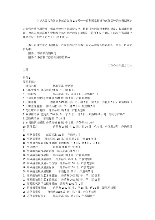 农业部278号公告