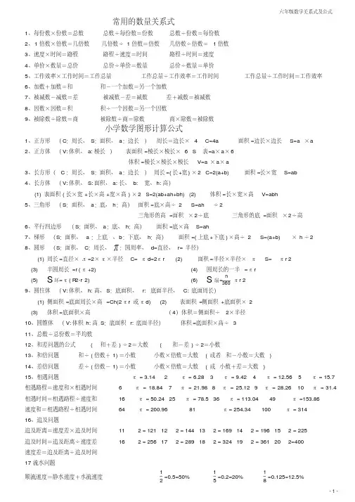 六年级毕业数学关系式及公式