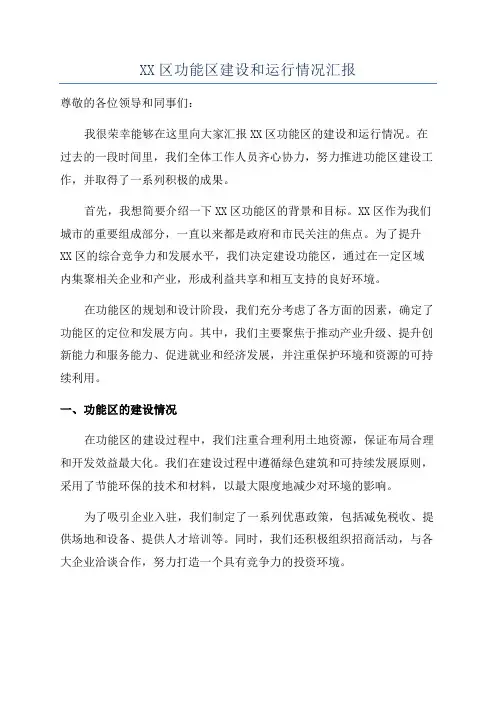 XX区功能区建设和运行情况汇报