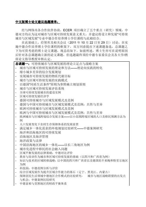 中文版博士论文建议选题清单