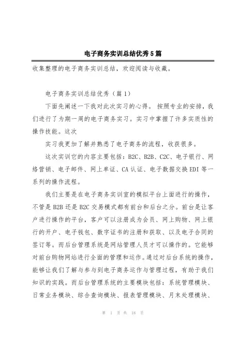 电子商务实训总结优秀5篇