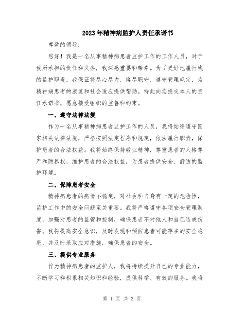 2023年精神病监护人责任承诺书