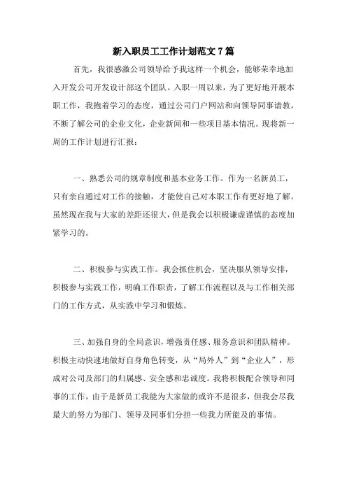 2021年新入职员工工作计划范文7篇