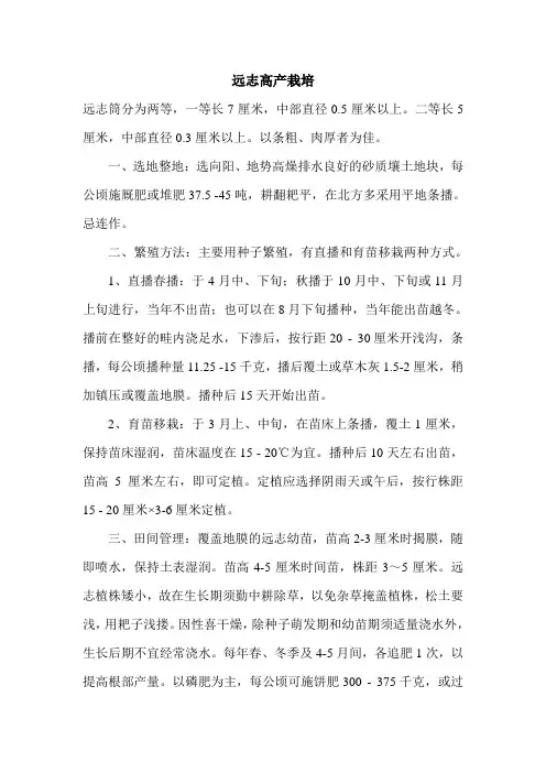 远志高产栽培