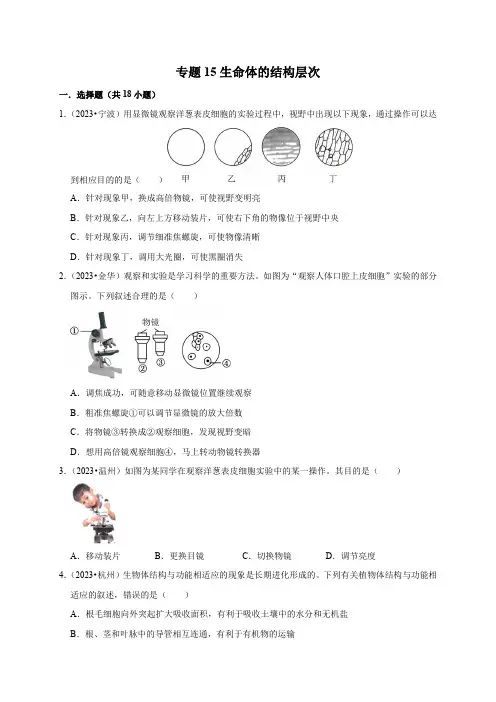 专题15生命体的结构层次(原卷版)