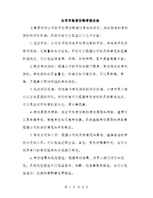 公司目标责任制考核办法（3篇）